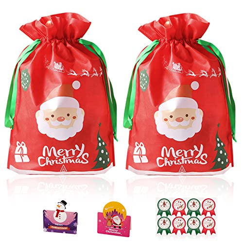 GOKEI クリスマス ギフトバッグ ラッピング 袋 【2枚セット】 巾着袋 ギフト巾着 お祝い バッグ リボン付 プレゼント用 贈り物 包装袋 キャンディ スナック ビスケット パーティーバッグ