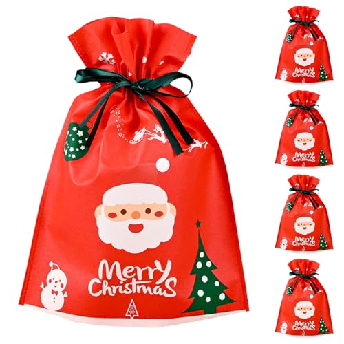 【BEAUTY PLAYER】クリスマス ラッピング 袋 巾着袋 お菓子 チョコレート プレゼント 小分けバック 5個入り 36*27cm レッド 不織布 ギフ...