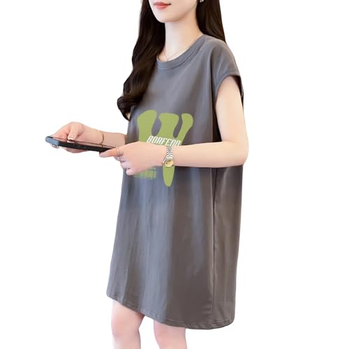 [Narebuy] レディースTシャツ クルーネック ノースリーブ ベスト ロングスタイル トップス 柔らかい 肌..