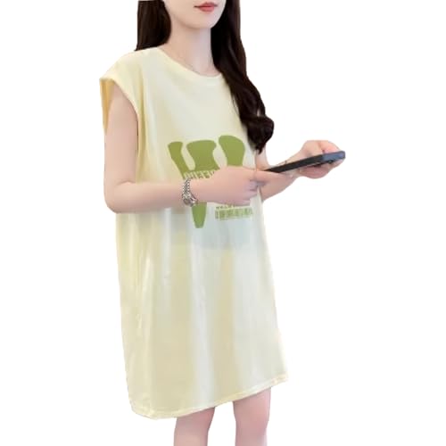 [Narebuy] レディースTシャツ クルーネック ノースリーブ ベスト ロングスタイル トップス 柔らかい 肌..