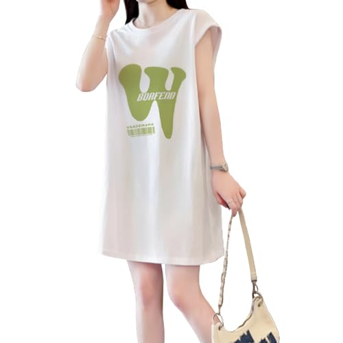 [Narebuy] レディースTシャツ クルーネック ノースリーブ ベスト ロングスタイル トップス 柔らかい 肌..