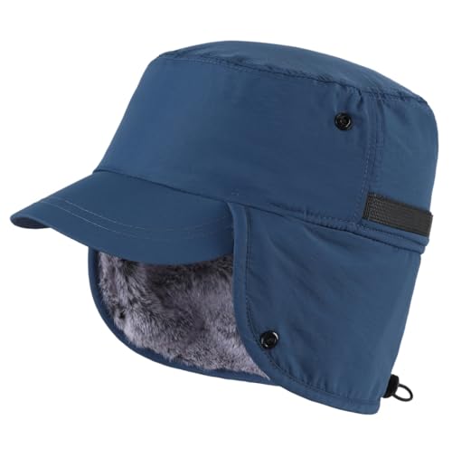 [Connectyle]ユニ 耳あて付きキャップ メンズ アウトドア 冬 防寒帽子 サイクリング 暖かい ワークキャップ 防水 ダークブルー