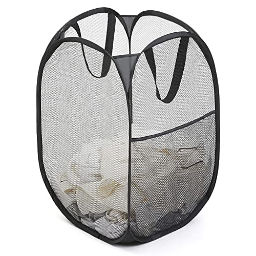 Laundry Containers - アストロ ランドリーバスケット ブラック 折りたたみ メッシュ ポップアップ ランドリーバッグ 洗濯カゴ 持ち手付き 730-47