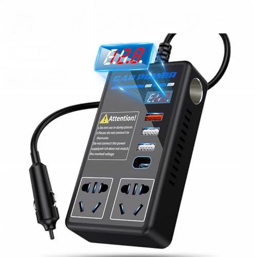 200Wカーインバーター 車載インバーター12V車 24Vトラック対応 コンバーター 車 コンセント 車内急速充電 QC3.0快速充電 USB給電4口 AC100V電源2口 シガーソケット