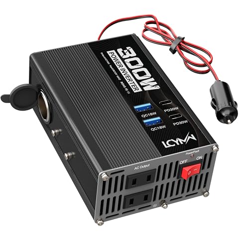LCYMW インバーター 300W シガーソケット コンセント QC3.0急速充電 カーインバーター DC12VをAC100Vに変換 アダプター USB-Cポート付き USB-Aポート*2 AC100V電源2口 コンパクト PD30W type-c 車載 インバー