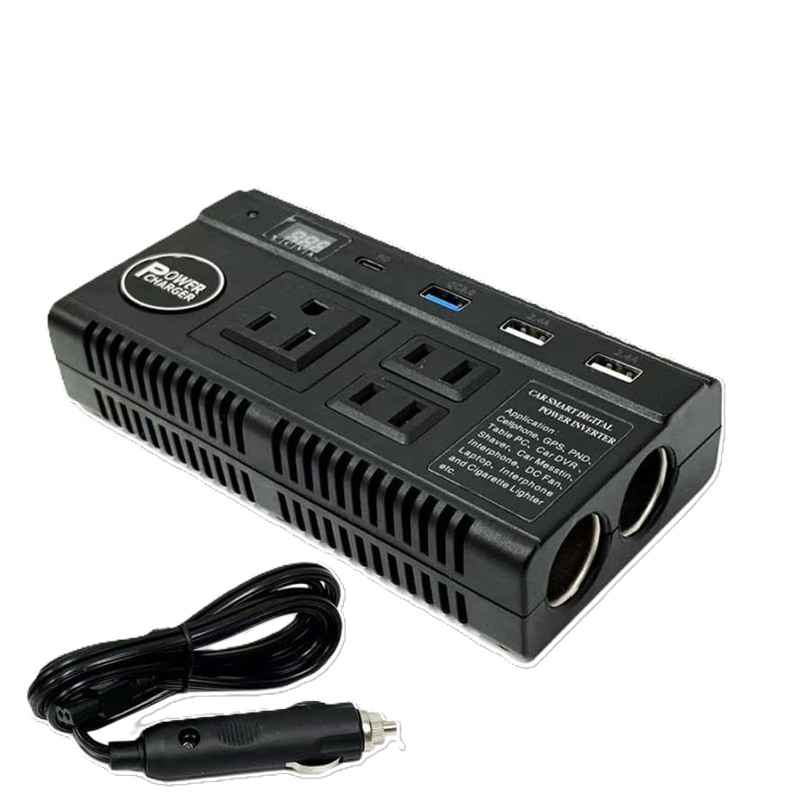 カーインバーター 車載充電器 120W DC12V 24V をAC100Vに変換 修正弦波 コンセント ACコンセント PD急速充電 QC3.0 シガーライターソケット×2