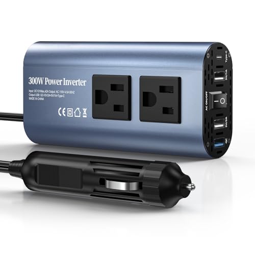 TAGEEBLU 300W インバーター 12v 100v, シガーソケット コンセントUSB急速充電(25W)/タイプC PD 30W/4.0Aデュアル, 車 コンセント,カーインバーター, ノートパソコン用車載充電器