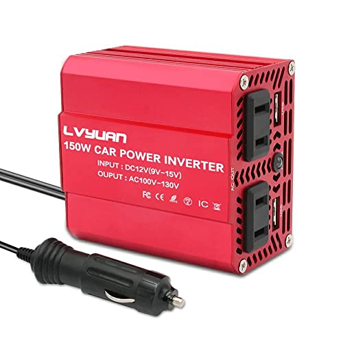 LVYUAN インバーター 150W 12V 定格150W 疑似正弦波 DC 12V（直流） AC100V（交流） 変換 ACコンセント×2/USBソケット×2 カーインバータ 自動車 キャンプ アウトドア 【日本語取扱説明付き】
