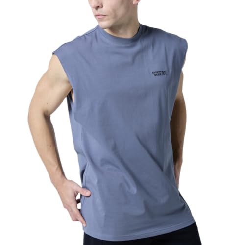 [EVANE] エバン コットン ストレッチ エンブロイダリー タンクトップ メンズ 筋トレ tシャツ ランニン..