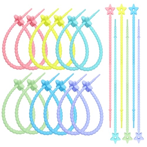 RuiChy ケーブルバンド シリコン【6色 18本入り】 繰り返し使える 柔らかい 充電/電源コード ケーブルクリップ 電気ワイヤー 配線整理 イヤホン コードまとめる 22CM 多機能 収納用 結束バンド