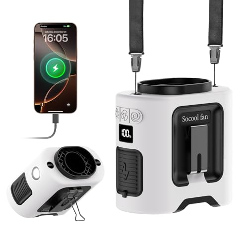 Socool 腰掛け扇風機 ベルトファン 14500mAh大容量 暴風モード付き5段階風速調整 1台4役（腰掛け/首掛け/卓上/手持ち） 最大67時間連続送風 360°回転クリップ＆独立スイッチ&懐中電灯&LED残量表示