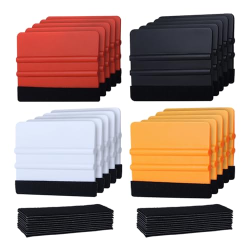 LEONTOOL スキージー フィルム貼り カーフィルム ヘラ 4色20本セット スキージー フェルト付き カーラッピングフィルム スキージーヘラ フィルム貼り用ヘラ スクレーパー 工具 貼物に傷なし