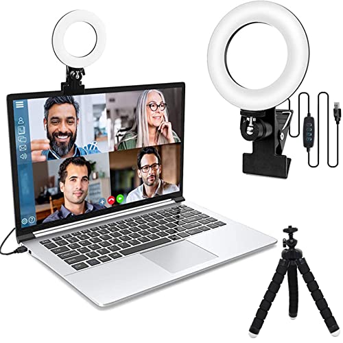 LEDリングライト 6.3インチ 卓上 三脚スタンド スマホ クリップ式 3色モード 10段階調光 3000-6500K補助光 照明撮影用ライトセット 360度回転 高輝度 自撮り スマホ カメラ リングライト web会議/オ