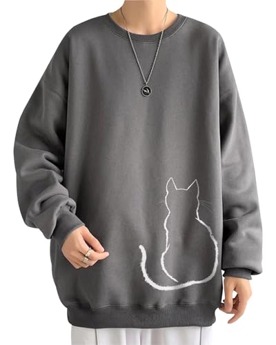 [bluefeel] トレーナー メンズ 春服 長袖 丸襟 プリント 猫 パーカー 快適な 通気性 柔らかい 肌触りが..