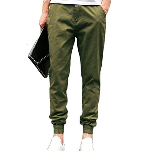 [Cinq chats] サンクシャ ジョガーパンツ イージーパンツ カーゴパンツ ストレッチ カジュアル 綿 無地 春 メンズ ロゴ ロング丈 ワイドパンツ (カーキ, XL)