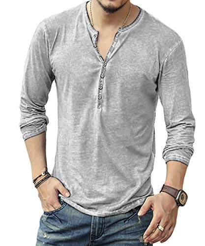 [ガナタ] ヘンリーネック ビター系 カットソー ちょい悪ファッション ヴィンテージ風 大人 カジュアル ..