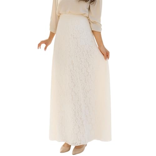 [PlaisteL] マキシ丈 レース ロング スカート レディース (ホワイト L) 刺繍 ボヘミアンスカート たっ..