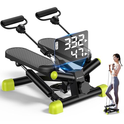 MERACH (メリック) ステッパー バンド付き 上下運動とひねり運動 静音 室内 強度調節 有酸素運動 足踏みステッパー 油圧駆動 LCDディスプレイ 健康ステッパー 耐荷重110kg コンパクト 省スペー