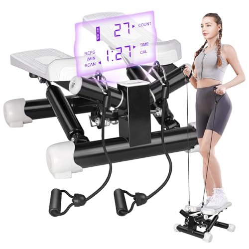 Pejevir 健康ステッパー ツイストステッパー トレーニングバンド付き 全身トレーニング 筋トレ 踏み台の高さが調節可能 足踏み 自宅で有酸素運動 室内 健康器具 コンパクト 男女兼用 運動用