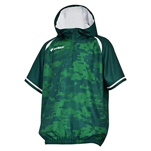 [ソーク] 野球 フード付きハーフジップ ジャケット 半袖 SB-SKTP-PSH22-002 (M, グリーン(デジカモ))
