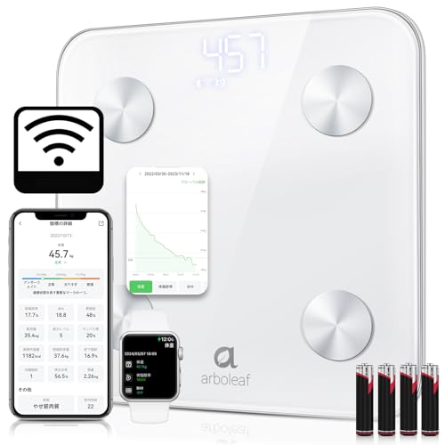arboleaf 体重計 スマホ連動 14項目 体組成計・体脂肪計 乗るだけデータ あすけん連携 自動転送 同期 WiFi/Bluetooth接続 ヘルスメーター 体型キープ 【アプリ対応/登録者数制限なし/飲食記録/Googleのサムネイル