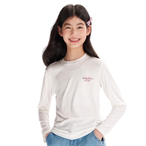 [Barry Banny] 長袖tシャツ キッズ ガールズTシャツ 子供服 女の子 トップス インナー 薄手 モダール ハート柄 柔らかい 快適 ラウンドネック 正肩 スリムフィット 可愛い 小学生 中学生 春 秋 冬