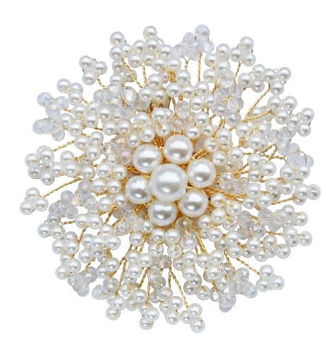 [Herbeluemily]ブローチ パール フラワー コサージュ フォーマル 卒業式 入学式 結婚式 おしゃれ 花 C snowflakeゴールド HM-0185-R12-C