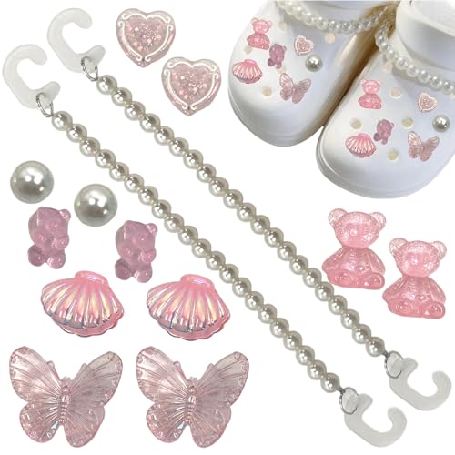 [GrandslamEX] バタフライ くま パール チェーン ハート シューズチャーム 14個 ジビッツ 靴 クロッグ..