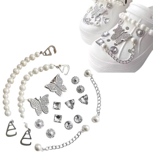 [GrandslamEX] バタフライ パール ビジュー シューズチャーム ジビッツ シューチャーム靴チャーム クロ..