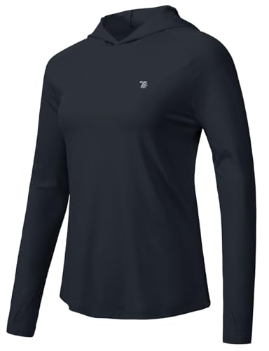 [Gopune] 登山 シャツ レディース 長袖 テニスウェア ロンt 吸汗 速乾 パーカー フード付き uvカット トップス 薄手 スポーツウェア ヨガウェア 大きいサイズ(ネイビー M)