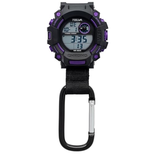 CREPHA(クレファー) キーホルダー時計 カラビナウォッチ デジタル 防水 アウトドア 登山 釣り 見やすい かばん リュック用 パープル AZ-CB-D140-PU