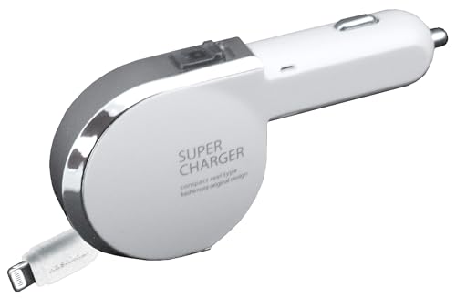 カシムラ 車内用iPhone充電 LightningリールDCチャージャー 2.4A ホワイト NKL-35 NKL-35