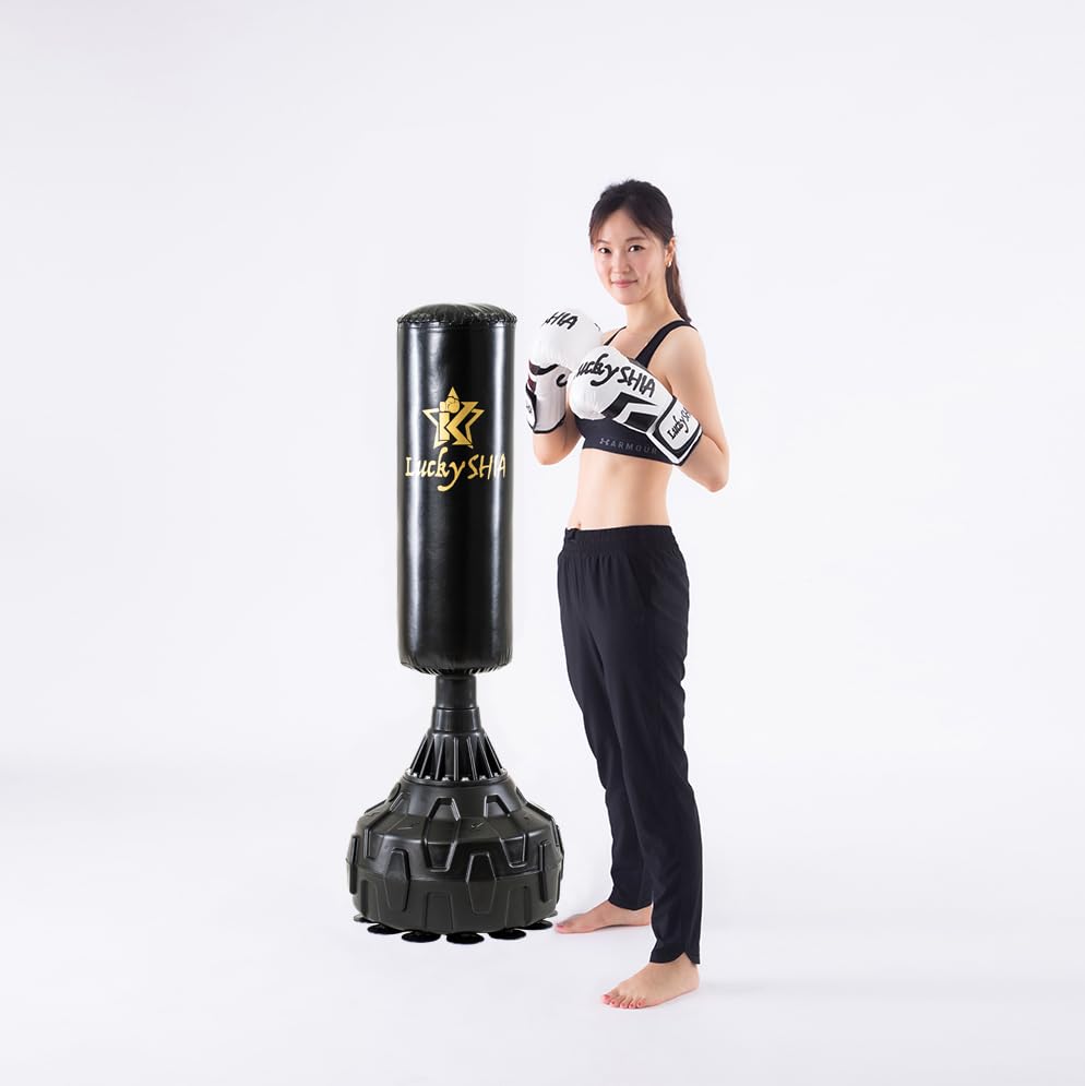 【Lucky SHIA】 サンドバッグ 自宅用 自立型 自宅 スタンド 大人子供用 吸盤付き ボクシング サンドバッグ サンドバック パンチングマシーン 格闘技 サンドバック【日本検品】 (140cm黒)（グロ