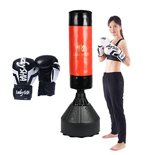 サンドバッグ スタンド 自宅用 自立型 自宅 大人子供用 吸盤付き ボクシング サンドバッグ 格闘技 サンドバック 170cm 【グローブ付き】【Lucky SHIA】 (レッド)