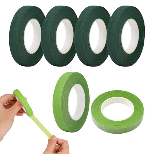FineGood フローラテープ造花テープ フラワーテープ （ダークグリーンx4、ライトグリーンx2）花の接着剤 DIY 手芸 材料フラワーアレンジメントキット