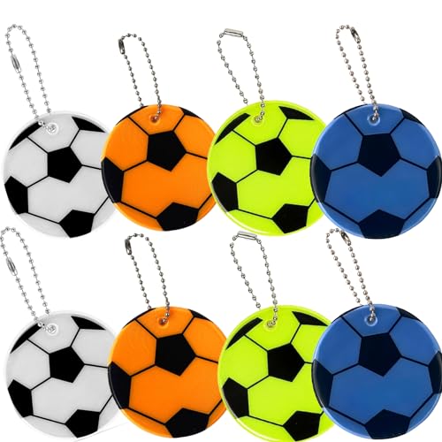 [MAEXUS] 反射キーホルダー リフレクター 【8枚入り】 キーリング チャーム 光る 夜間 サッカー ボール 交通安全 安全グッズ 通学 通勤 塾 習い事 散歩 子供 大人