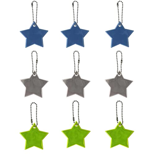 9個セット 反射 キーホルダー リフレクター 蛍光 反射板 夜間 交通安全キーホルダー 再帰性反射素材 事故防止 子供 犬の散歩 光る 星形