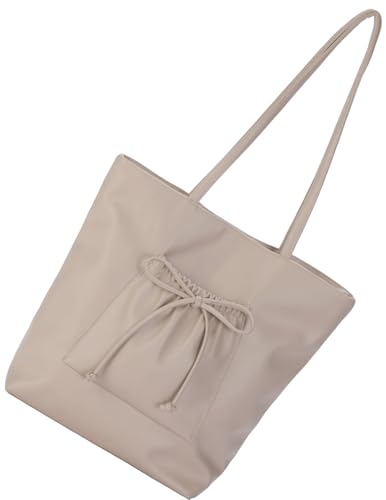 [アルトローズ] グレージュ 巾着ポケット付き トートバッグ トート 大きめ 大きい 大容量 a4 A4 手提げ 通勤 通学 推し活 りぼん リボン ぬい活 推し活 合皮 フェミニン 可愛い バッグ 810031-711