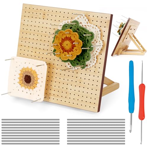 UHAPEER 木製ブロッキングボード 29cm*29cm かぎ針編みボード ステンレス鋼の棒20本付き かぎ針2本付き..