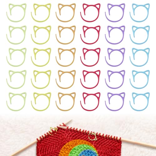 YANHUILAY ステッチマーカー【6色30個】段数マーカー 編みのマーカー かぎ針編 かわいい 猫耳の形 編み..