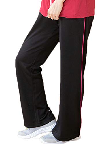 [Lily Bell] リリーベル 吸汗速乾 ジャージ レディース 下 (ロング丈 ブラック×ピンク Mサイズ) ストレ..