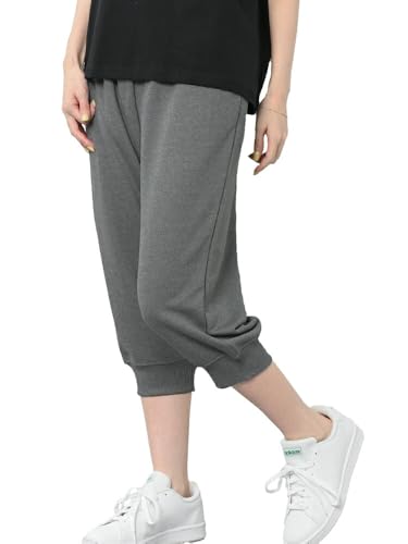 [スキップハート] 吸汗速乾 ジョガーパンツ レディース 七分丈 ヨガパンツ (チャコール杢 Mサイズ) 春 夏 ジャージ 下 スウェットパンツ