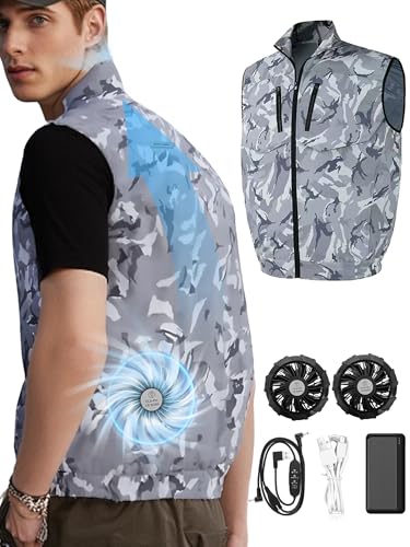[DUDUBON] ファン付きベスト フルセット 空調作業服 20000mah大容量バッテリー 9つファンブレード 【静音】 3段階風量調整 熱中症対策 USB給電 作業着 速乾 涼しい 空調作業着 男女兼用（ライト迷