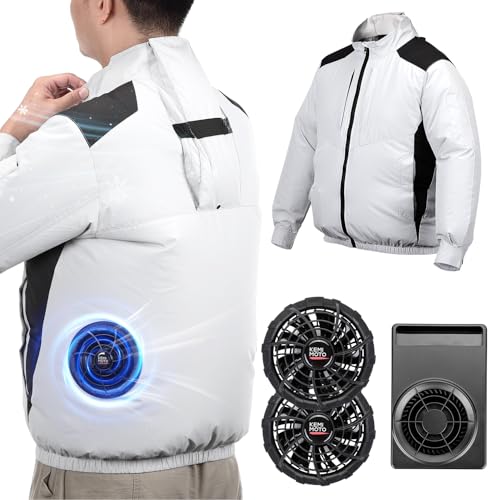 [KEMIMOTO] 最先端冷風機追加 ファン付き作業服 空調作業服 長袖 20000mAh30V超高出力 ファン付きベスト 冷却ベスト 5段階調節 個別調節スイッチ付き 3D循環送風 USB給電 ファンバッテリーセット