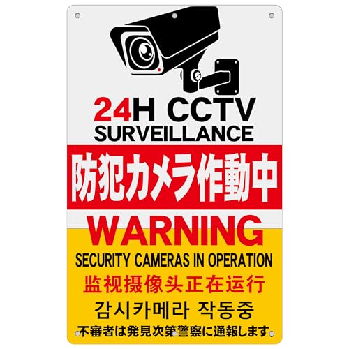 防犯看板「防犯カメラ作動中」監視カメラ作動中 看板 315×200mm PP樹脂板 取付穴6ヶ所 日本語・英語・..
