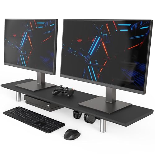 Fenge モニター台 机上台パソコン台 机上ラック 幅100cm 木製天板 高さ調整可能デスクトップ用 机上 モニタースタンド 机上台 pcモニター台 パソコンラック 卓上 収納 整理整頓 ブラックG04E1102B