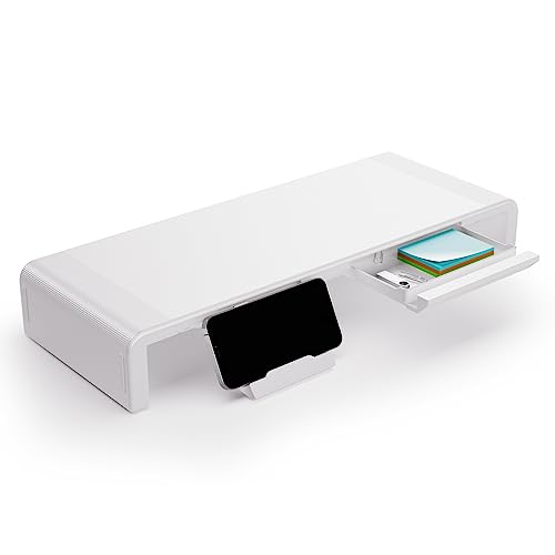 工匠藤井 机上台 折りたたみ式モニタースタンド 卓上 パソコン台 ディスプレイスタンド 幅3段階調節 キーボード収納 スマホ＆タブレットスタンド 引き出し付き 耐荷重50kg 省スペース 組