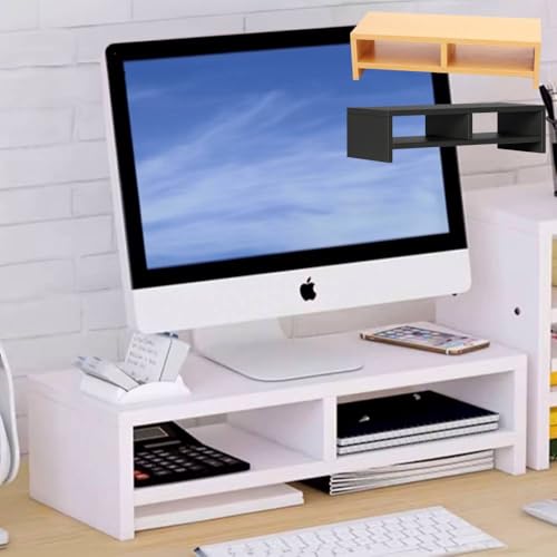 Bonarca モニター台 卓上 2段 幅 50cm 収納 付き パソコン台 机上台 デスクトップ ディスプレイ 台 スタンド 黒 白 木 ブラック ホワイト ナチュラル ウッド おしゃれ かわいい シンプル 仕切り 50
