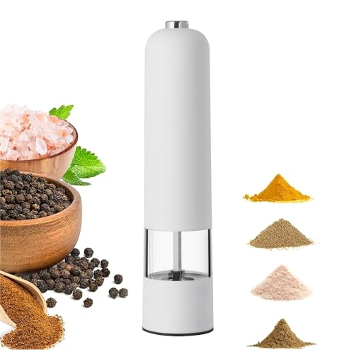 ペッパーミル 電動 キッチン 自動 グラインダー 挽き 粗塩 コショウ スパイス ごま 香辛料 黒胡椒 片手操作 (ABSホワイト)