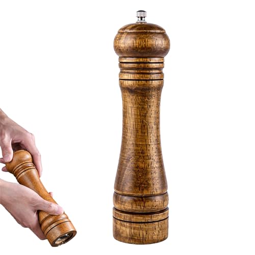 Doyime ペッパーミル 手動 木製 ソルトミル 岩塩 コショウ 粗さ調節可 スパイス ソルト ペパー スパイスミル 挽き 操作簡単 ミル 胡椒 調味料 黒胡椒 調味料入れ (22CM ヴィンテージ色)